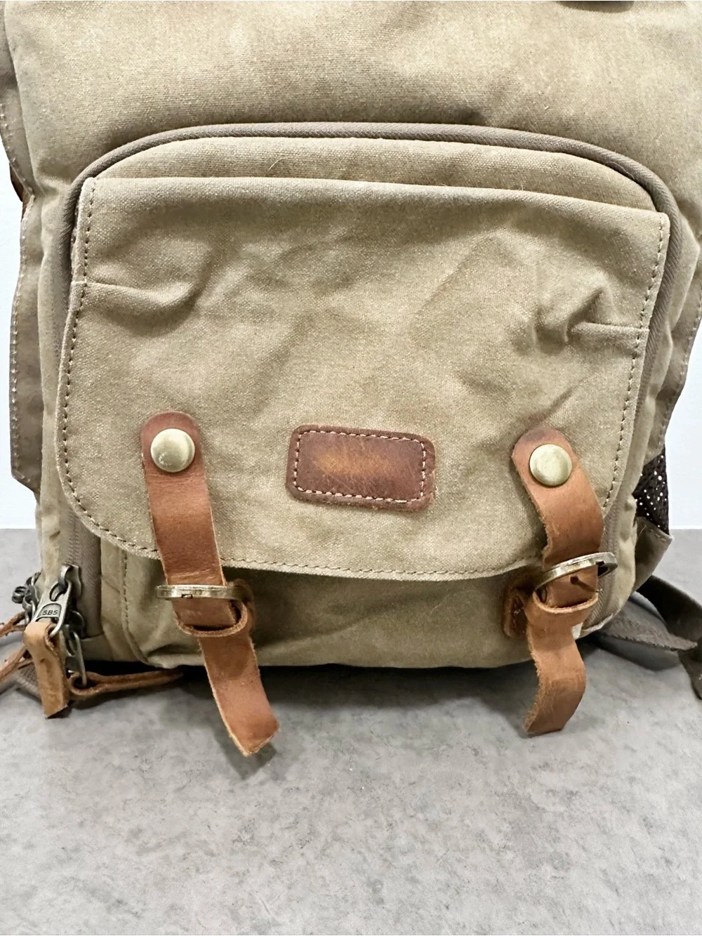 Waxed Canvas Camera Case Waterproof Travel Backpack Laptop Leather Trim Khaki